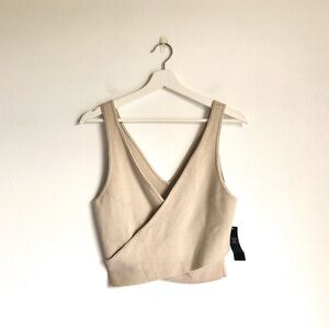 NWT Abercrombie & Fitch Beige Cropped Crossover Knit Tank Top Size Medium